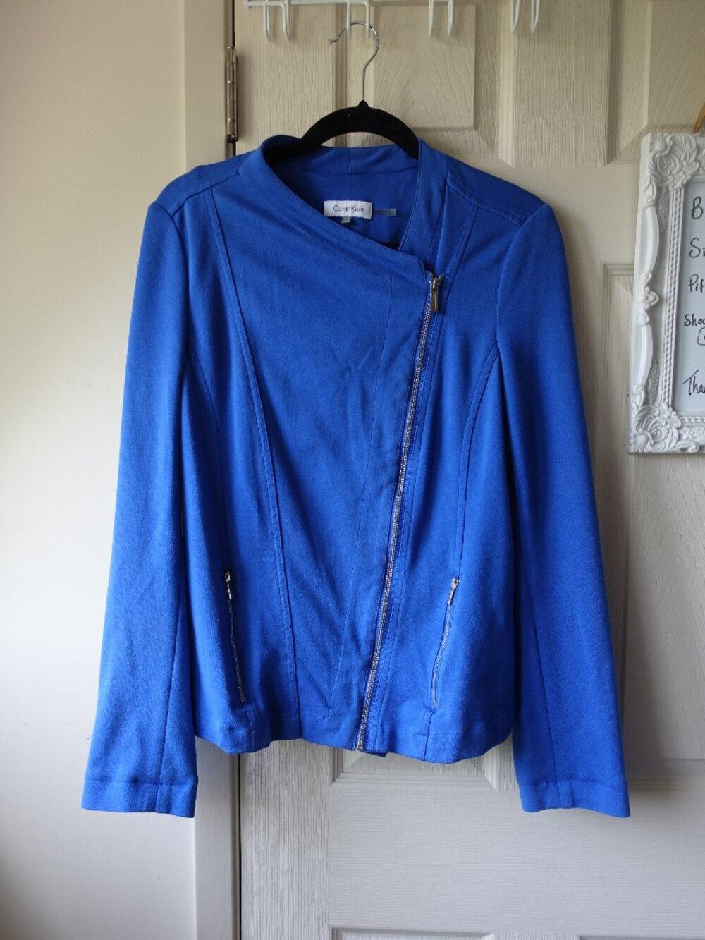COTTON Calvin Klein Royal Blue Asymmetrical Zip Blazer